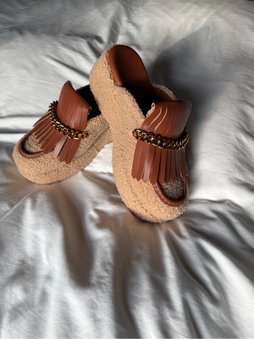 Sam Edelman Brown Fringe Chain-Trim Slide Mules - Women